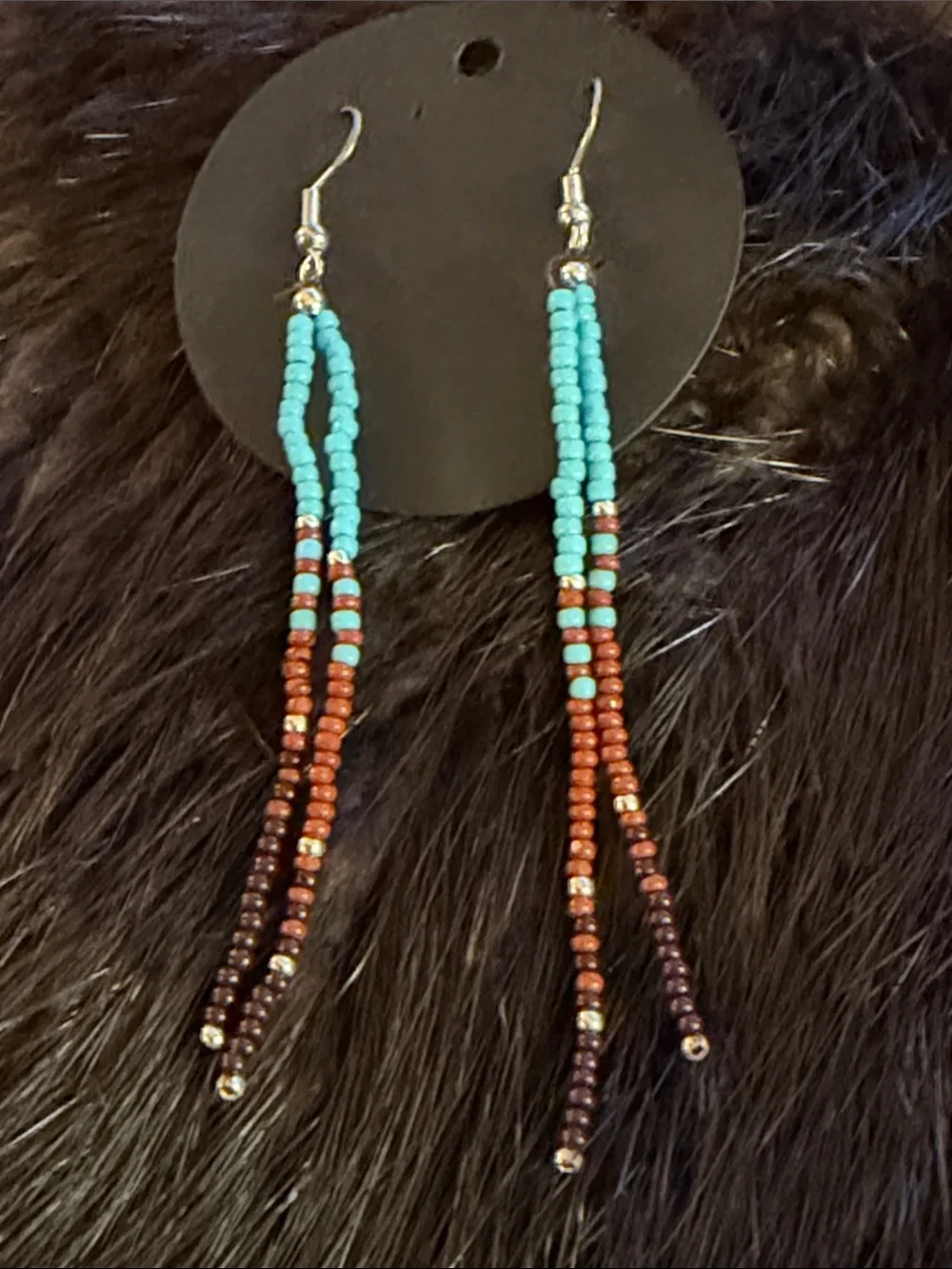 Turquoise and Brown Beaded Dangle Earrings